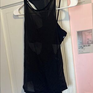 lululemon athletica Black Striped Mesh Tank with Built-In Bra